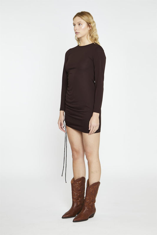 Dark Brown Ruched Bodycon Mini-Dress