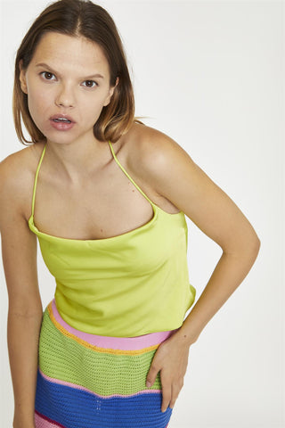 Tank Cropped Top - Lime Green Sateen
