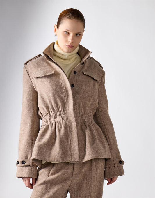 Stone Textured Cinched Waist Jacket