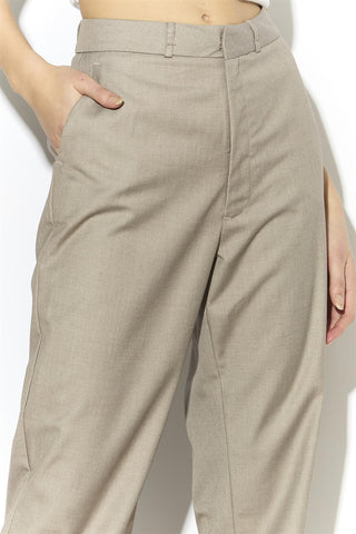 Taupe-Grey Tapered Crop-Trousers