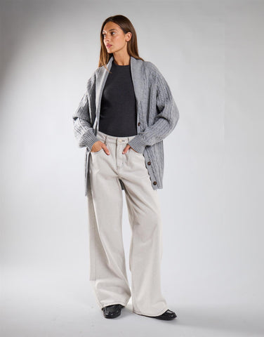 Grey Marl Cable Knit Midi Length Cardigan