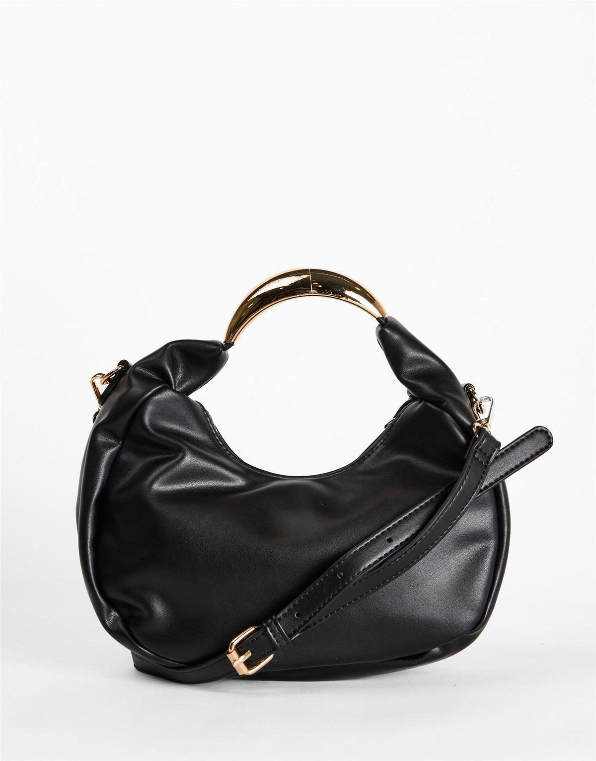 Black Crescent Gold Handle Shoulder Bag