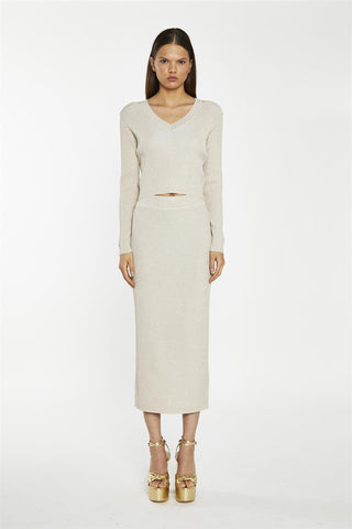 Gold Glitter Knit Midi Pencil Skirt