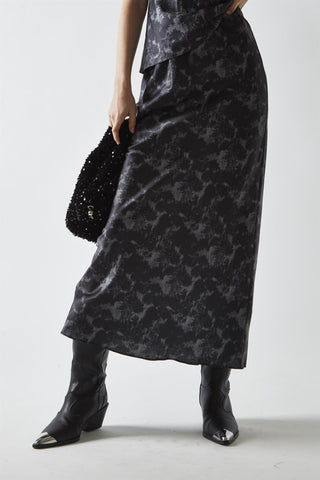 Charcoal Digital-Floral Midi Skirt