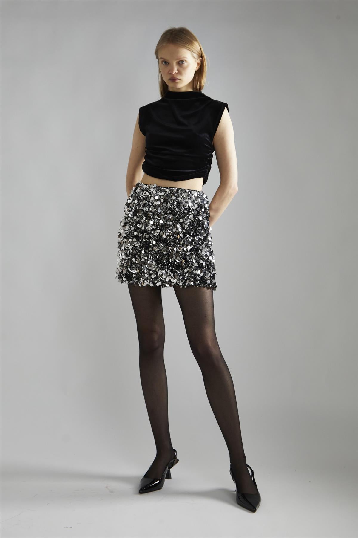 Large Pewter-Sequin Mini-Skirt