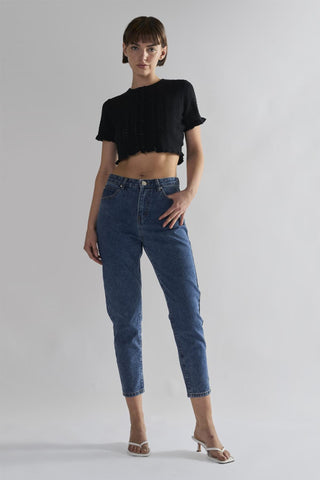 Black Ruffle Crop Tops