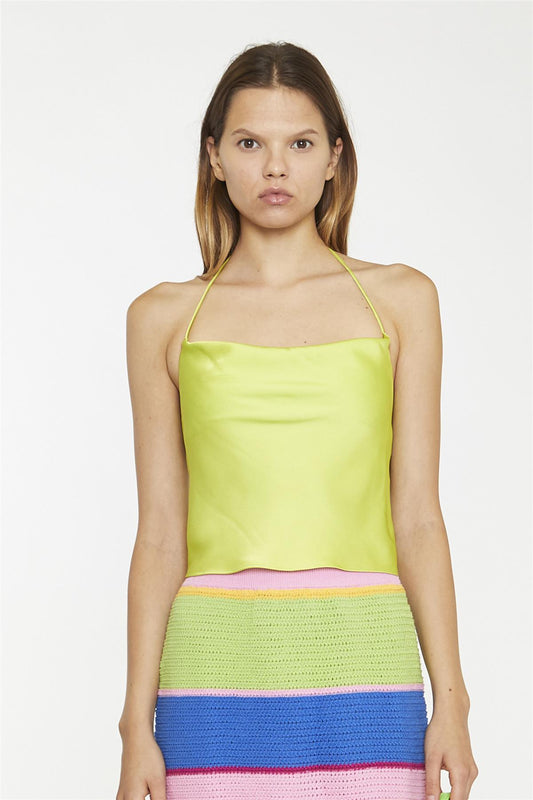 Tank Cropped Top - Lime Green Sateen