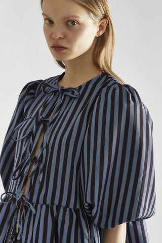Blue-Black Stripe Tie-Front Top