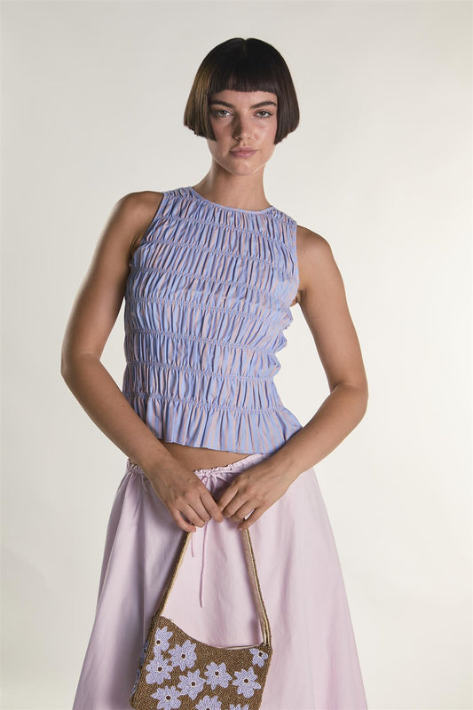 Blue Orange Stripe Shirring Vest Top