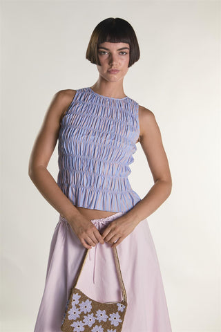 Blue Orange Stripe Shirring Vest Top
