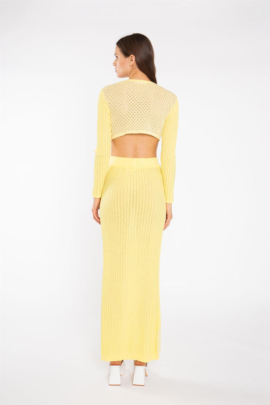Lemon-Yellow Mix Knit Straight Maxi-Skirt