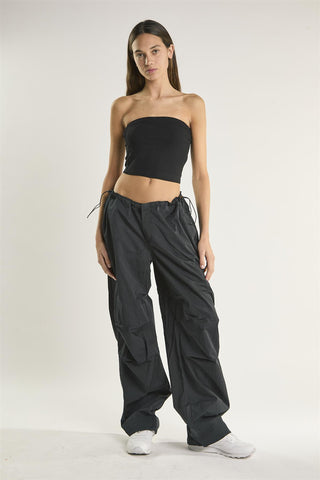 Black Ribbed-Bandeau Crop-Top