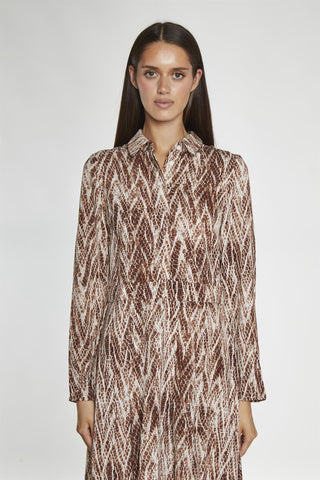 Brown-Snake Long-Sleeve Midi-Dress