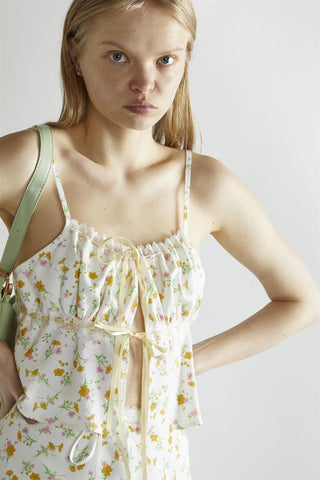 Orange-Pink Spring-Floral Tie-Front Crop-Top