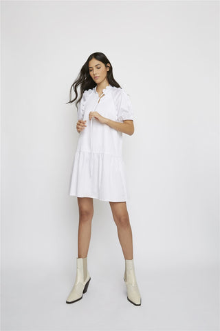 White Scalloped Trim Smock Dress