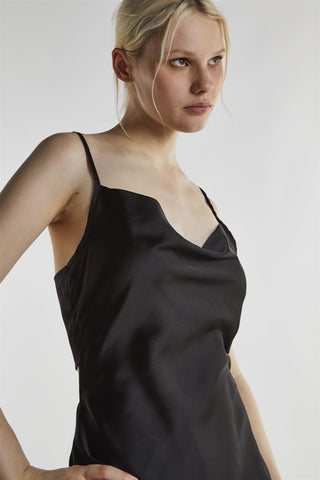 Black-Satin Tie-Back Mini-Dress