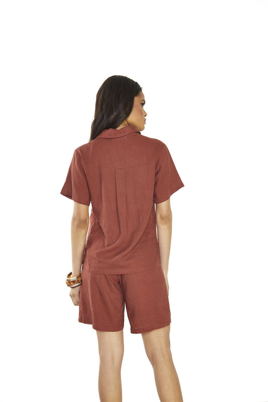 Umber Button-Front Short-Sleeve-Shirt
