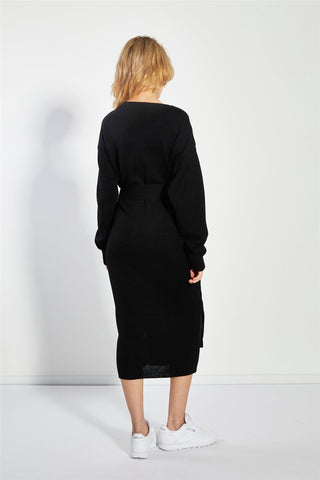Glamorous Women's Black Tie-Waist Knitted Midi-Dress