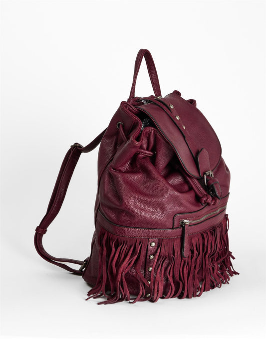 Burgundy Studded Fringe Backpack