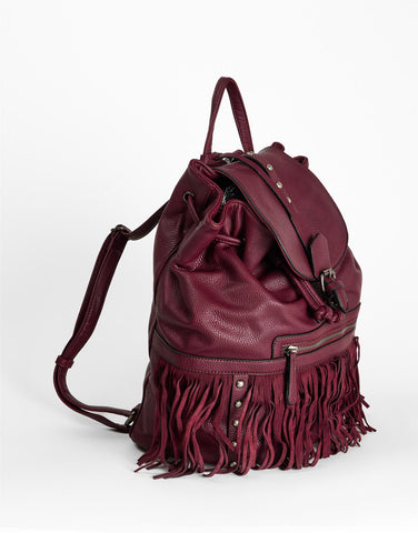 Burgundy Studded Fringe Backpack