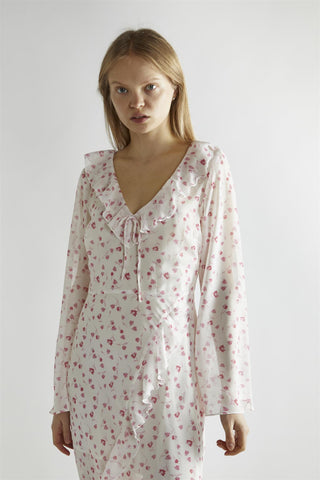 Pink Watercolour-Floral V-Neck Maxi-Dress