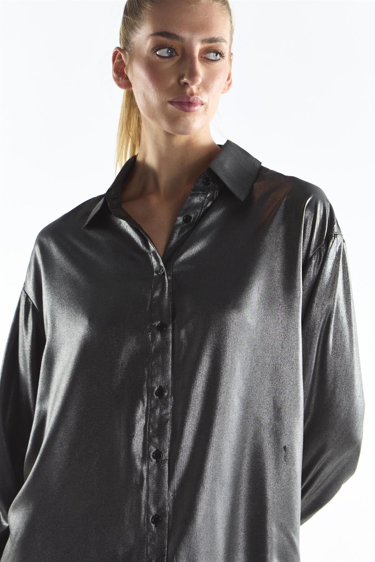Black Shimmer Long Sleeve Shirt