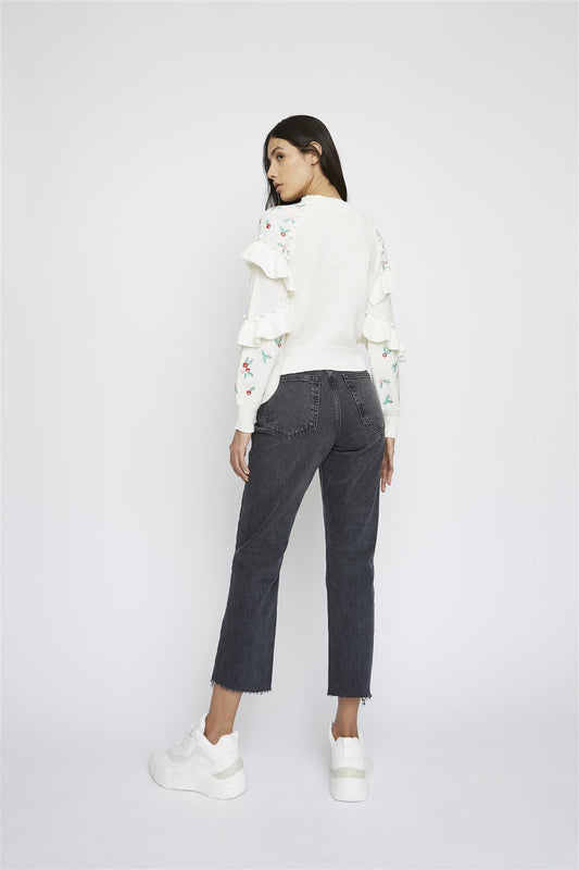Ivory Ruffle-Mini-Floral Long Sleeve-Jumper