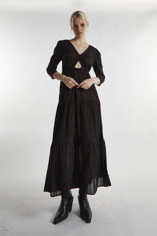 Black-Linen Cut-Out Maxi-Dress