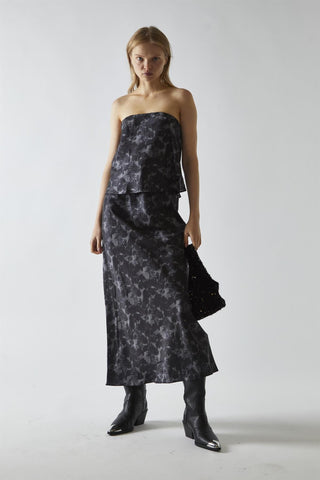 Charcoal Digital-Floral Midi Skirt