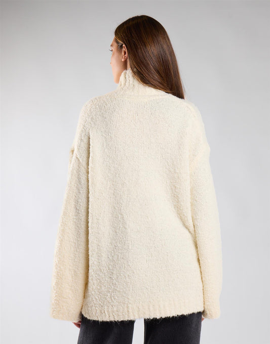 Cream High Neck Oversized Jumper