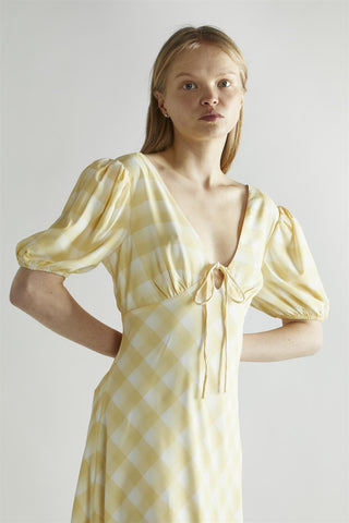 Yellow Ombre-Check A-Line Midi-Dress