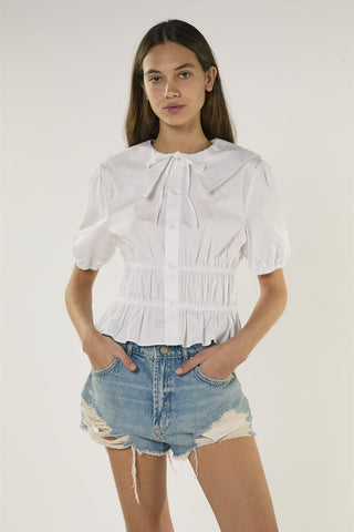 Smocked Waist Blouse - White