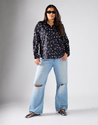 Glamorous Curve Black Small Flower Blouse