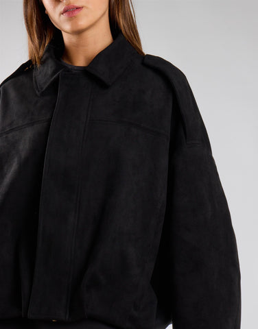 Black Suedette Boxy Collared Jacket
