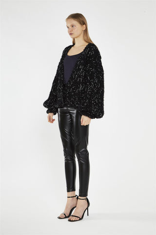 Black Silver-Fleck Cable-Knit Cardigan