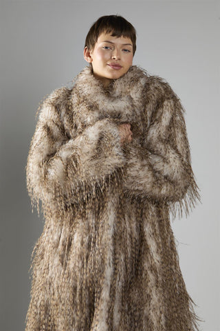 Faux Fur Midi Coat - Feather Fur