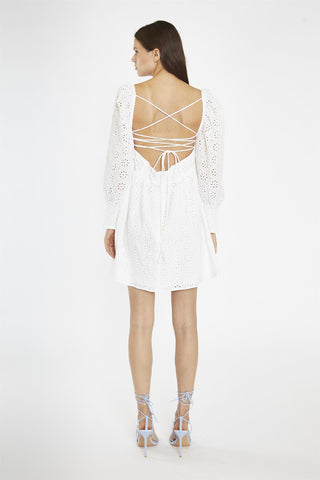 White-Broderie Lace-Up Corset Mini-Dress