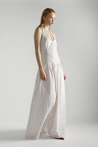 White Red Stripe Halter-Neck Maxi-Dress