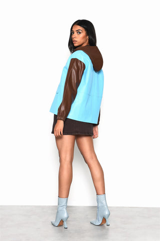 Blue Multi Pu Quarter Zip Up Jacket
