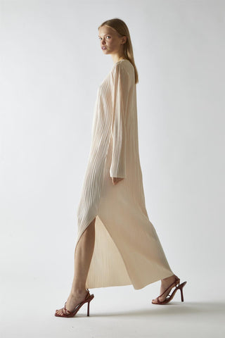 Light-Apricot Plisse Midaxi-Dress