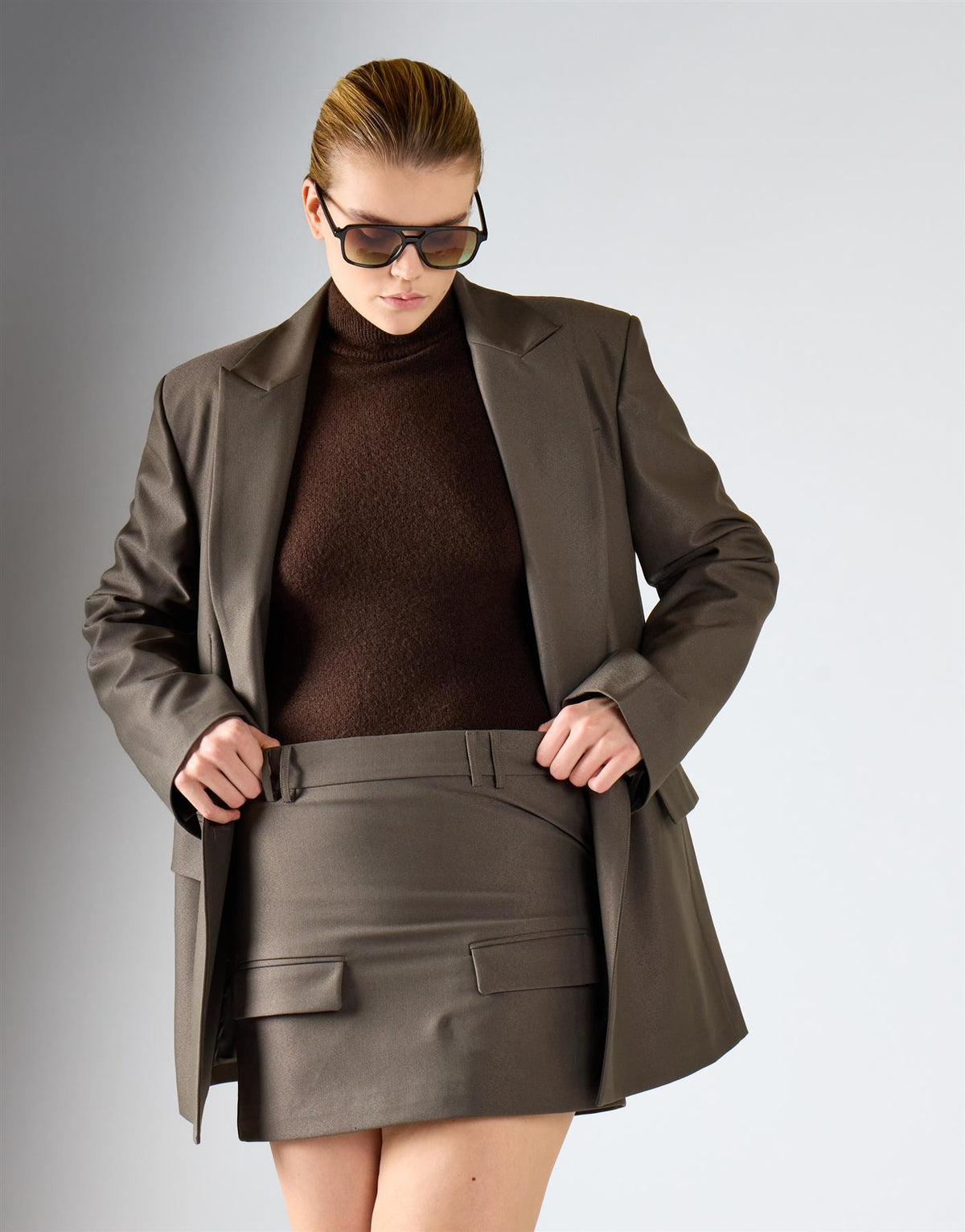 Khaki Flap-Pocket Mini Skirt