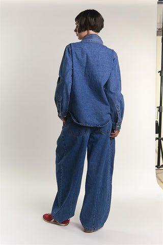 True Blue Pussy Bow Denim Blouse
