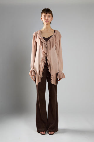 Long Ruffle Cardigan - Beige