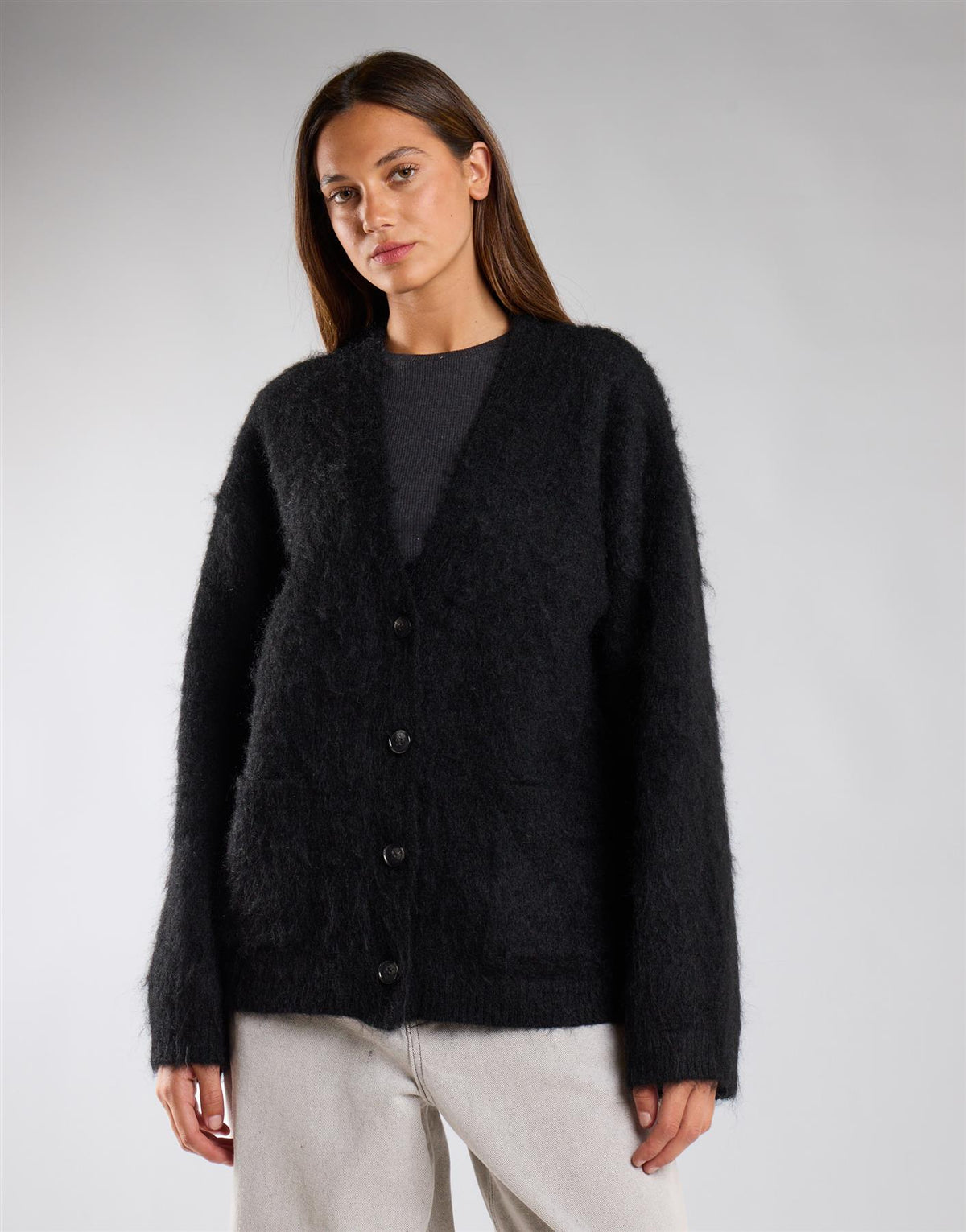 Black Brushed Yarn Cardigan
