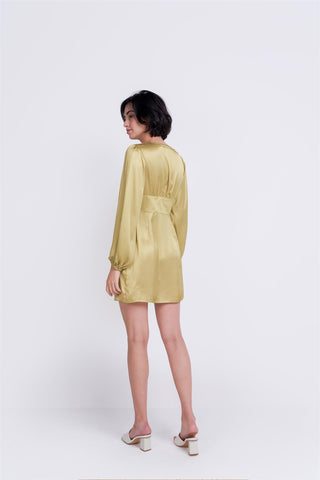 Olive Green V-Neck Button Mini Dress