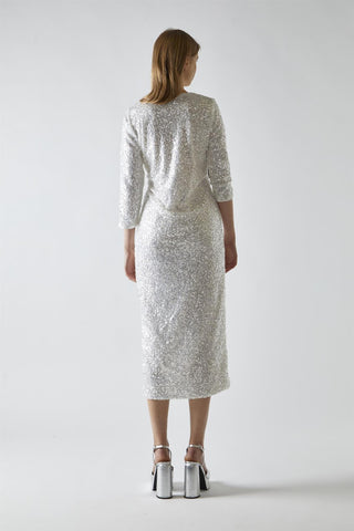 Silver-Iridescent Sequin A-Line Midaxi-Dress