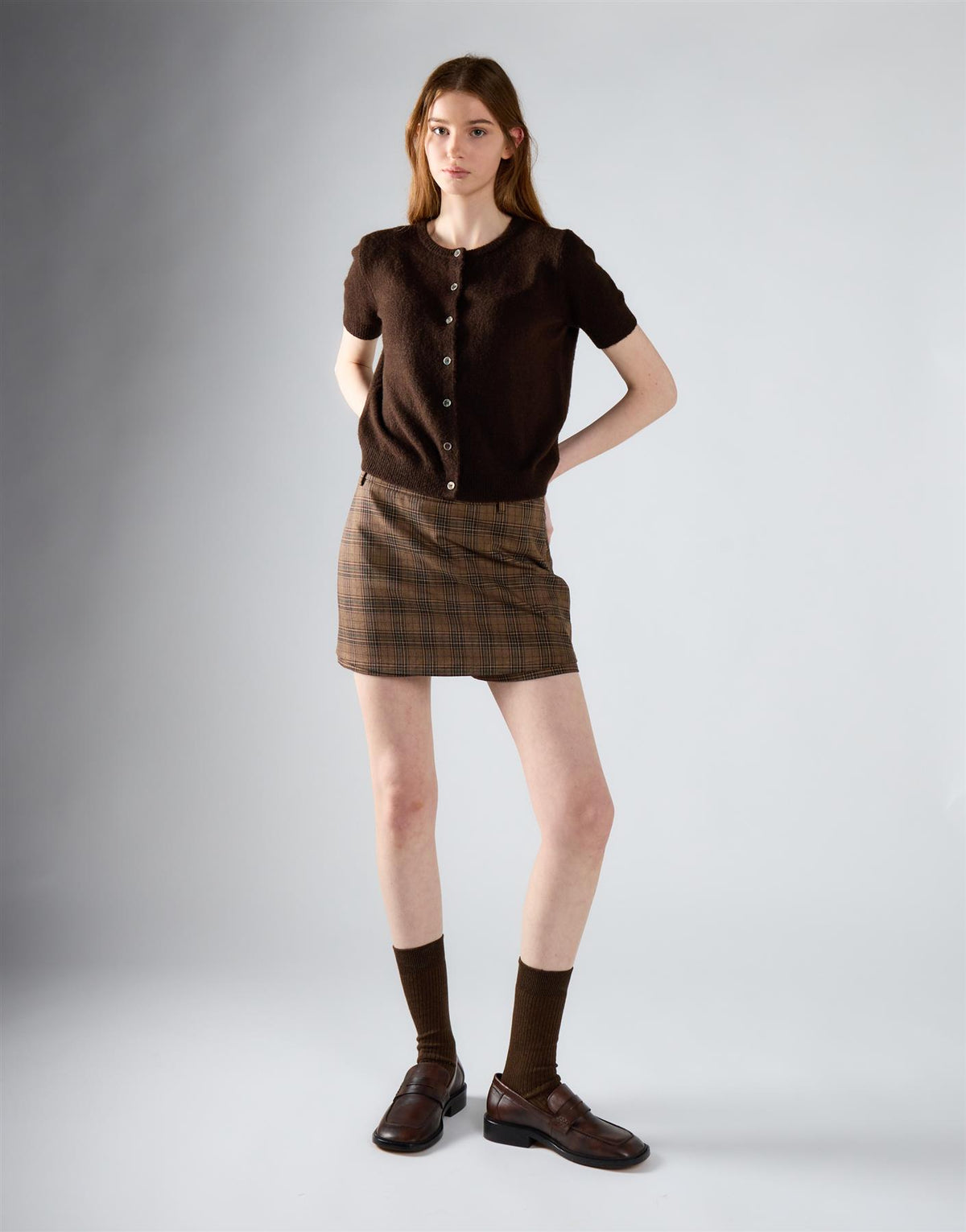 Khaki Brown Short Sleeve Cardigan