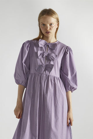 Purple Gingham Bow Detail Midi-Dress