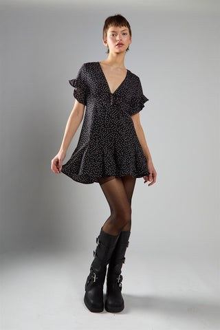 Black Polka Dot V Neck Playsuit