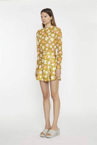 Olive Multi Flower Mesh Floral Long Sleeve-Top